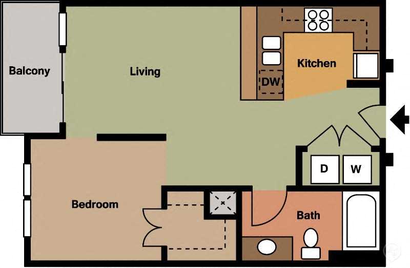 Floor plan for studio, 1 bath, 650 sqft